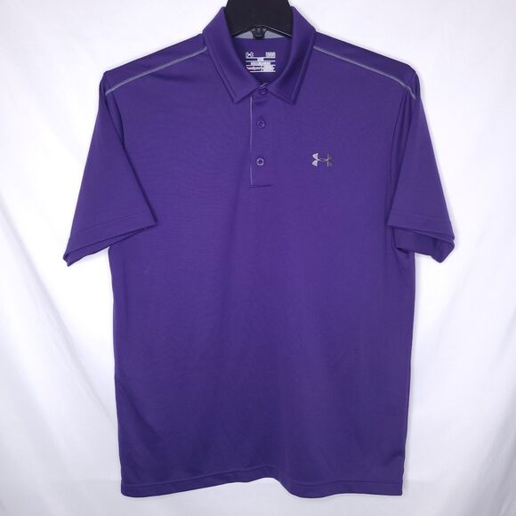 Under Armour Polo Shirt Mens Large Purple Performance Loose HeatGear Tech - Picture 2 of 14